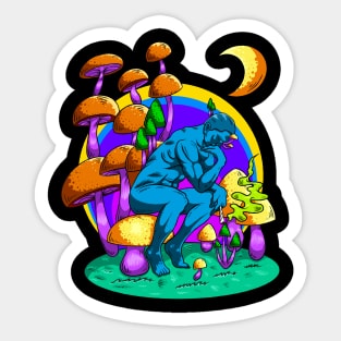 Abstract Man thinks life with mushrooms. Sticker